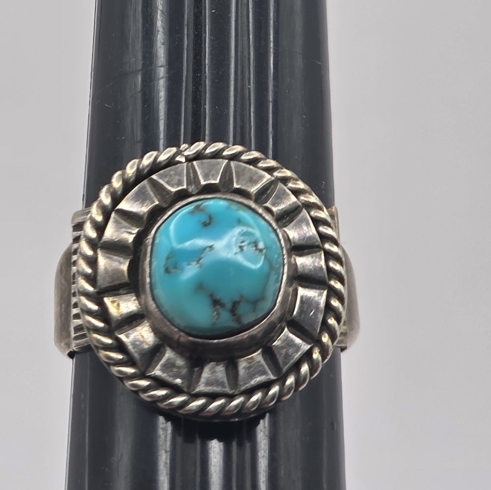 Turquoise Ring Size 10 Silver Unisex - Picture 9 of 9